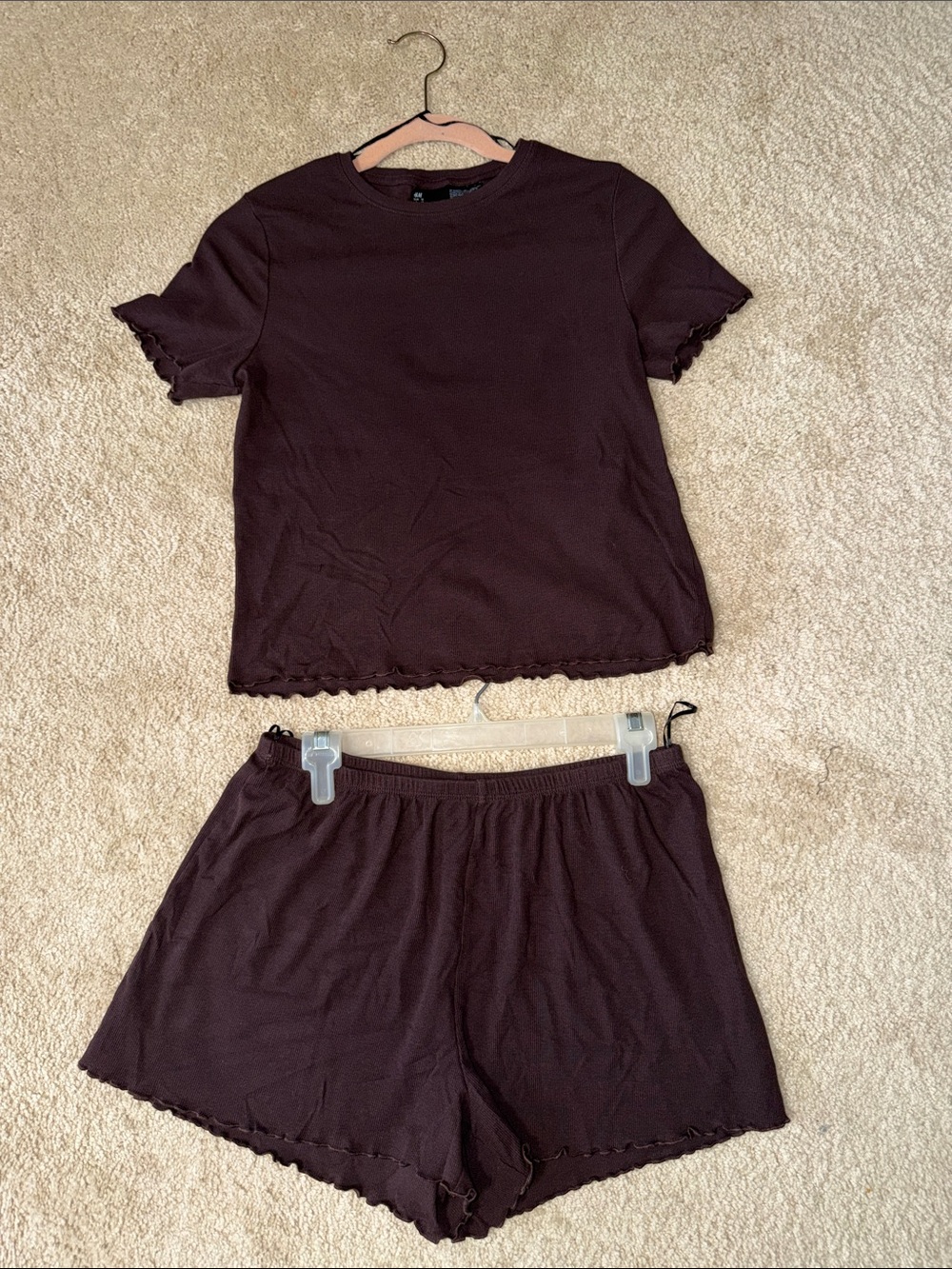 H&M Brown Modal Blend Pajama Set 2 Piece Tee & Shorts Size M